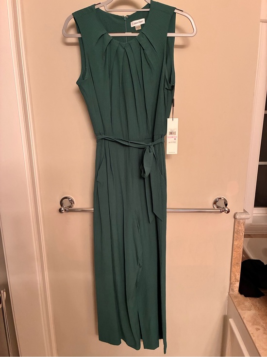 Calvin Klein Pants - Calvin Klein Emerald Green Sleeveless Pleated Jumpsuit